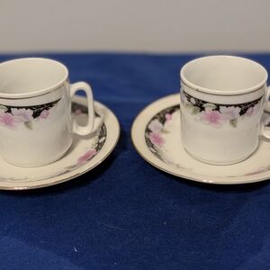 Vintage Chinese Porcelain Floral Demitasse Cup And Saucer Set Of 2